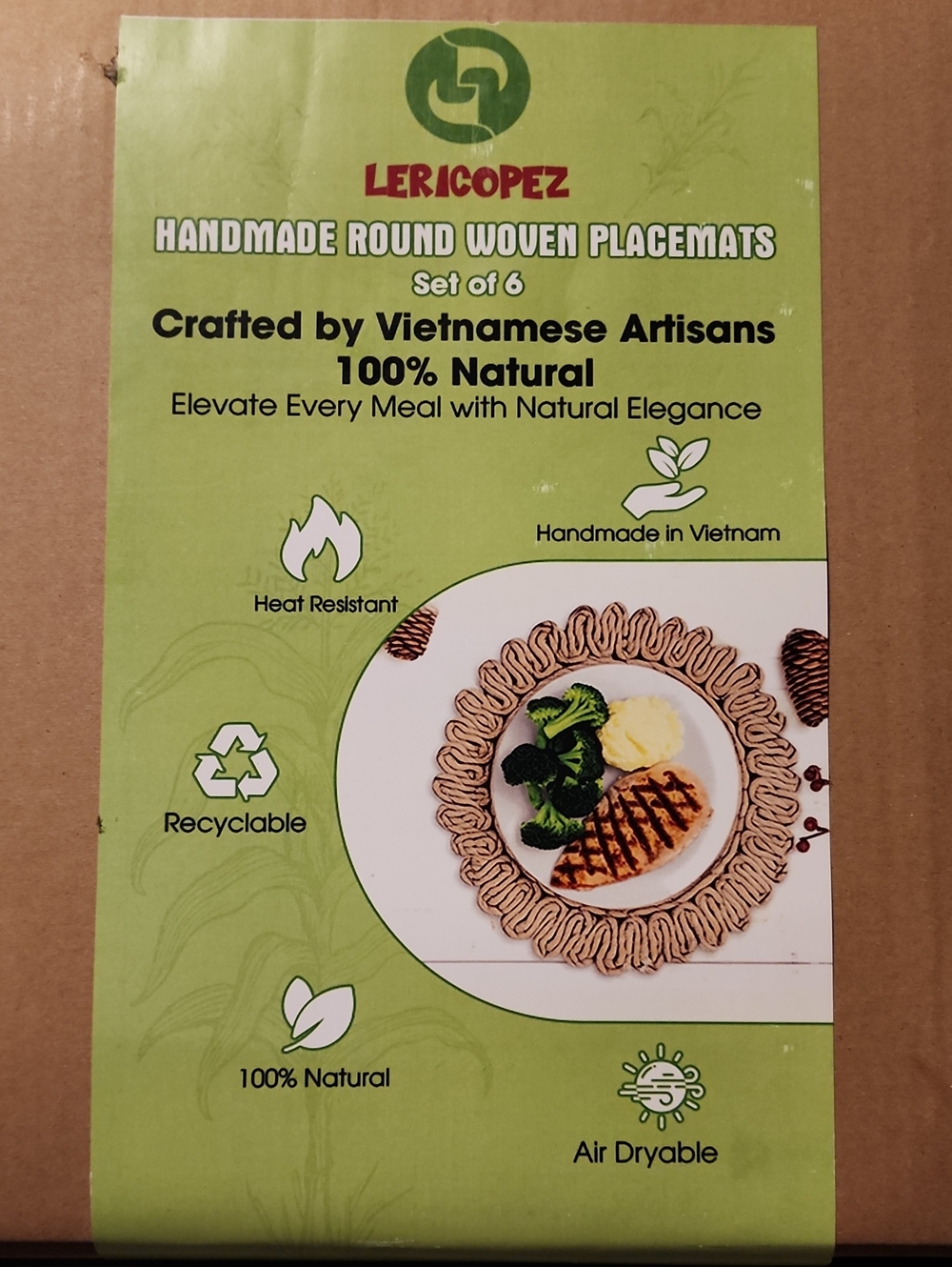 Lericopez Handmade Round Woven Placemats - Natural Tan (Set of 6)